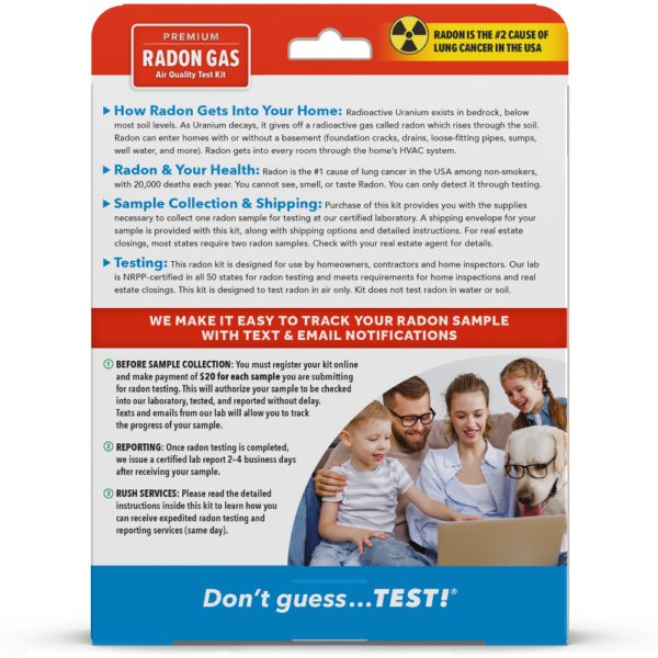 Radon Gas Test Kit – (WE TEST AT-LAB) – Premium